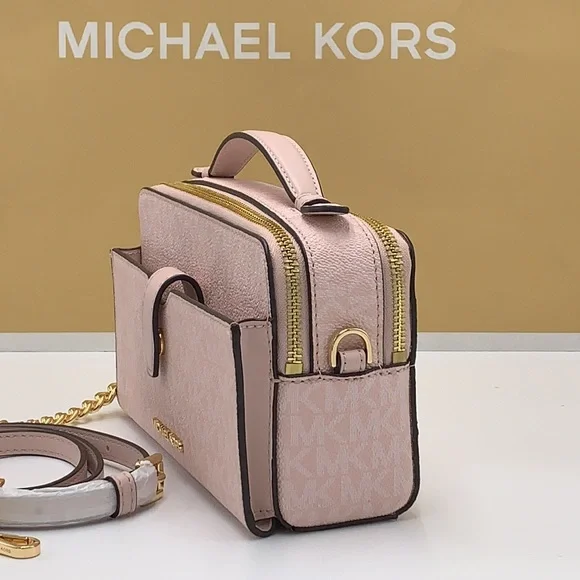 MICHAEL KORS JET SET ITEM MEDIUM DOUBLE ZIP PHONE XBODY LIGHT POWDER BLUSH MULTI - Picture 2 of 16